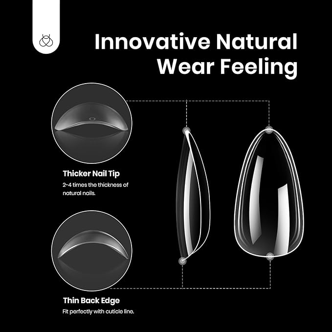 Beetles Gel Nail Tips Clear, Almond Medium, 288Pcs 10 Sizes, Pre-shaped Full Cover Soft Acrylic False Press On Nail Tips Almond Shape Easy Home DIY Fake Nail Extension Art Salon Gift for Women