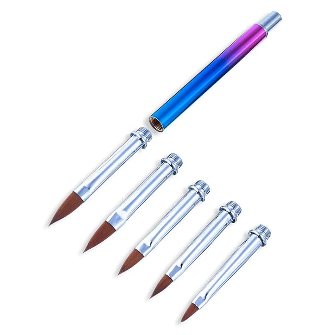 SILPECWEE 1 Pack Replacement Acrylic Nail Art Brush Set UV Gel Builder Nail Drawing Flower Pen Manicure Tools With 5Pcs Pointed Head (3.5/4/5/6/7mm)
