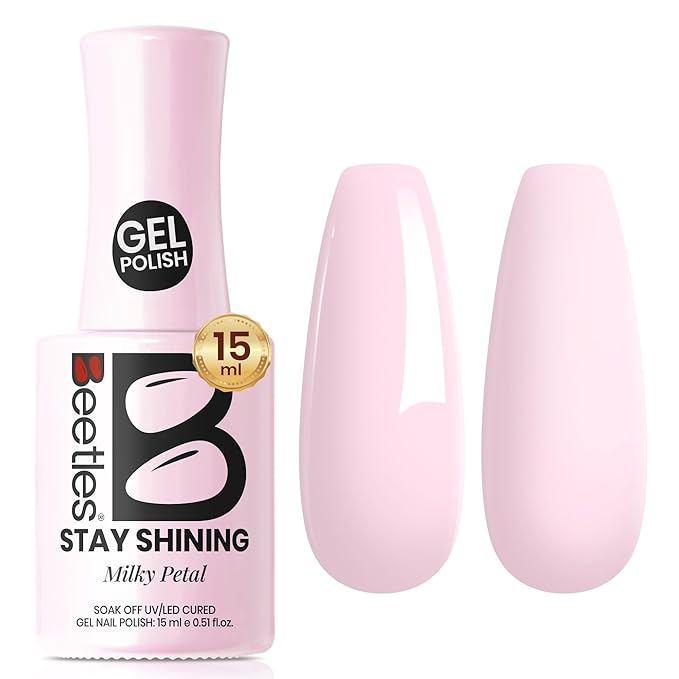 Beetles Baby Pink Gel Polish - Milky Petal 15ml/0.51Oz, Light Pink Gel Nail Polish for Pastel Nails, Same Color Bottle STAY SHINING Series, Long-Lasting Soak Off UV LED Lamp Spring Nails Art