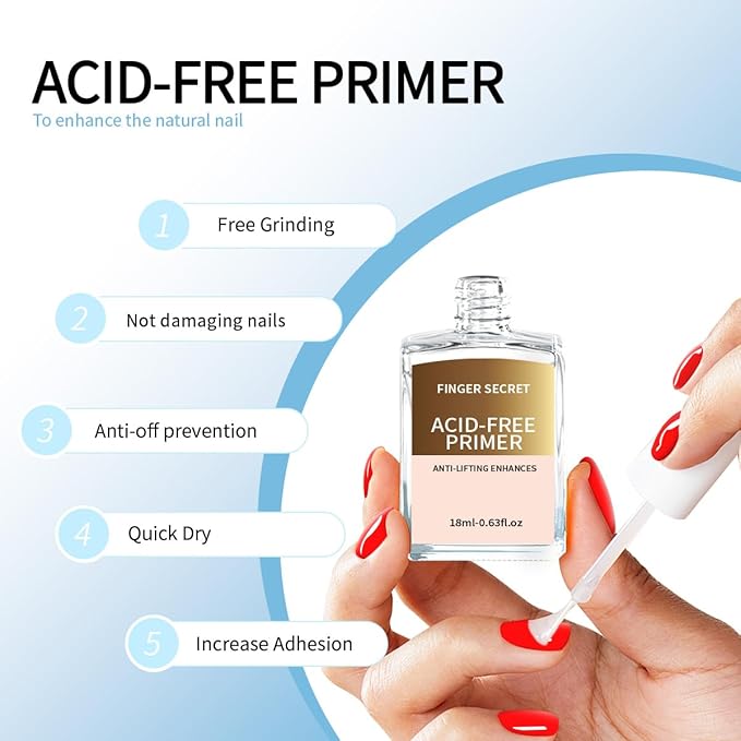 Acid-Free Primer and Nail Prep Dehydrator Ph Bonder for Gel Polish Poly Gel Flase Press on Nail Acrylic Nails Fast Dry Prep Kit for Design Art No Lift 18ml