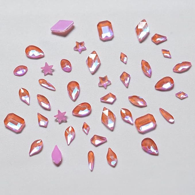 100pcs Colored Nail Crystals Rhinestones Star Leaf Rhombus Mix Shapes Glass 3D Nail Art Jewels Charm Supply