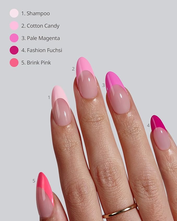 BTArtboxnails XCOATTIPS Pink French Tip Press On Nails - Almond Press On Nails Medium, Soft Gel Nail Tips, Soak Off Pink Acrylic Fake Nail Extension in 15 Sizes