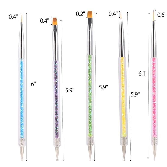 Nail Art Brushes 5 Pcs Double Ended Fine Nail Liner Brush Dotting Pen Nail Gel Polish Detail Drawing Tools