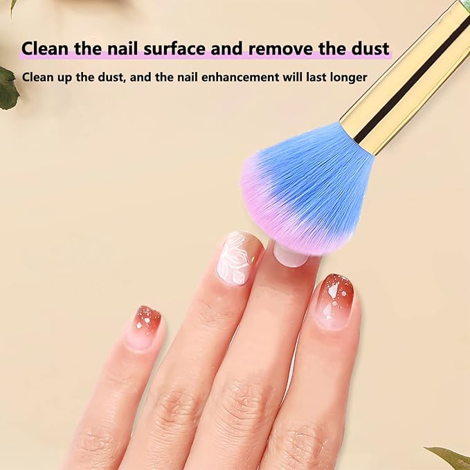SILPECWEE 1pc Nail Sponges Pen and Nail Dust Brush, Double Ended Nail Polish Brush Ombre Nail Brush Ombre Brush for Gel Nails Nail Art Brushes for Nails Design Tools (Green)