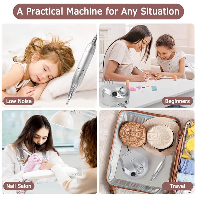 30000RPM Electric Nail Drill Machine Efile Professional Nail File for Acrylic Gel Dip Powder Nail, 6 Sanding Bands & 6 Nail Drill Bits for Home Salon Use