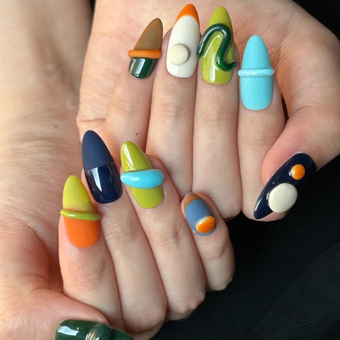 10PCS Handmade Nails Press On Nails Almond Art False Nails Women's Nails Kit,Medium