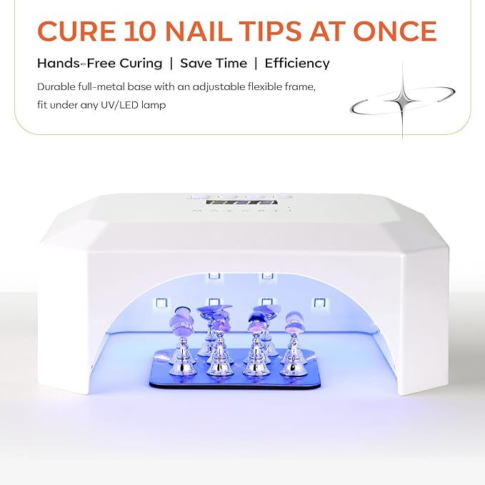 Makartt Nail Stand for Press On Nails DIY: Non-Slip Strong Magnetic Metal Base 10 Holders 200 Sticky Tapes, Professional for Nail Art Painting, Display and Practice, Gifts for Beginners Salon Artists