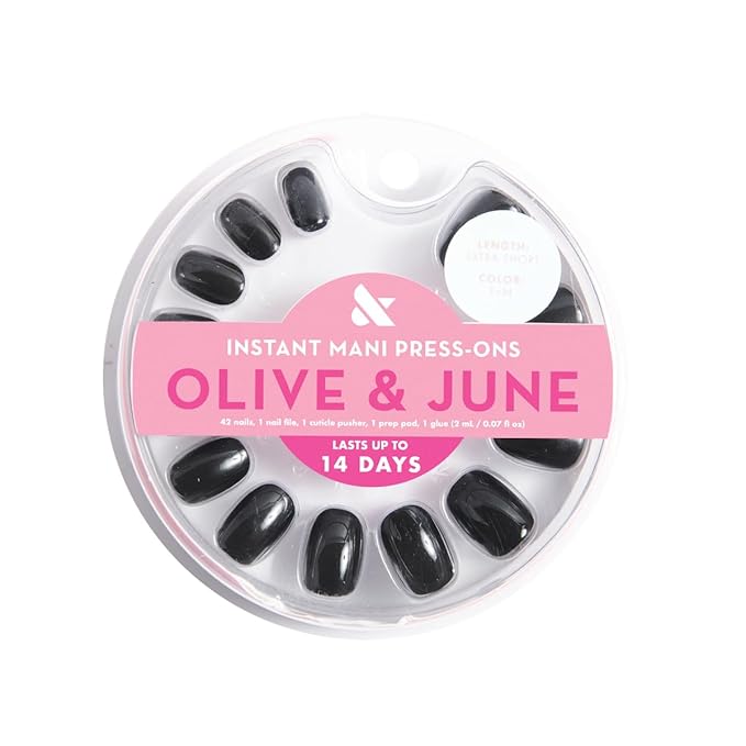 Olive & June Instant Mani Press-On Nails (Glue) | 42 Fake Nails, 21 Sizes | Non-Toxic, Long-Lasting Recycled Materials Realistic Look | Salon-Quality at Home | Short, Round | E+M