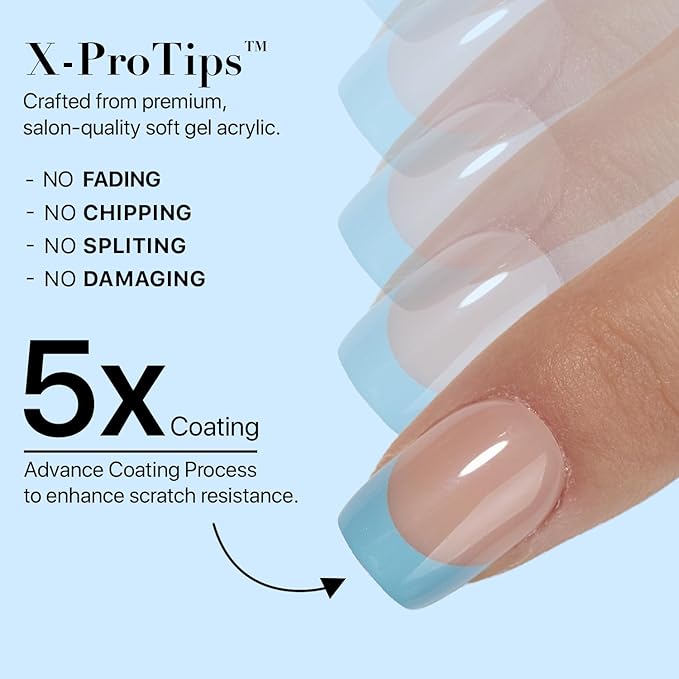 SXC Cosmetics X-Pro Tips French Tip Press On Nails - Bright Pastel Glow in the Dark Series (GLOW113KIT-XS Square)