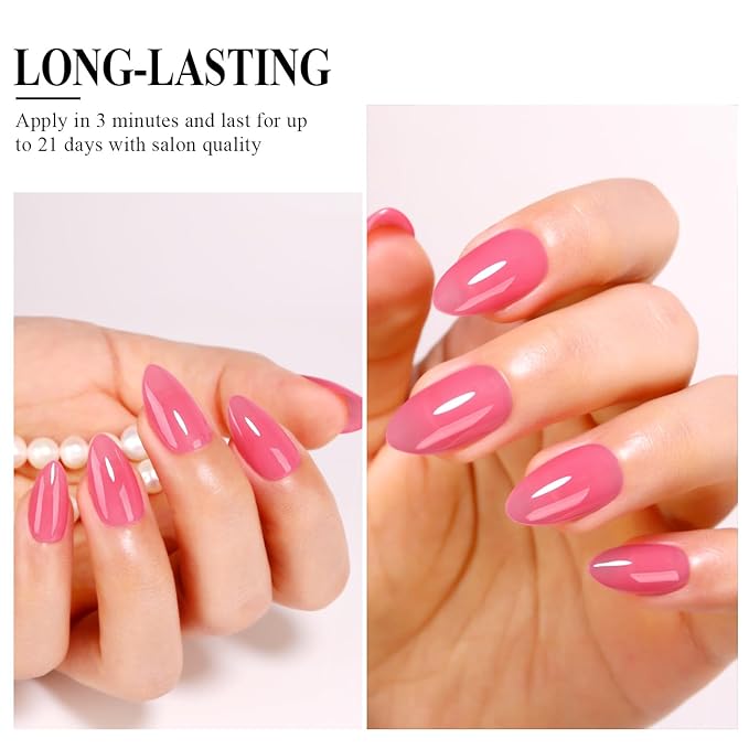 Imtiti Jelly Gel Nail Polish, 0.5 Fl Oz Rose Pink Sheer Jelly Gel Polish Soak Off LED UV Translucent DIY Nail Art Starter Manicure Salon