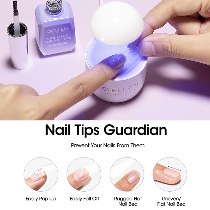 Gellen 18ML Nail Glue Gel and Nail Prep Dehydrator, 4 in 1 Soak Off LED UV Glue for False & Acrylic & Clear Press on Nails, Long Lasting for 28+ Days