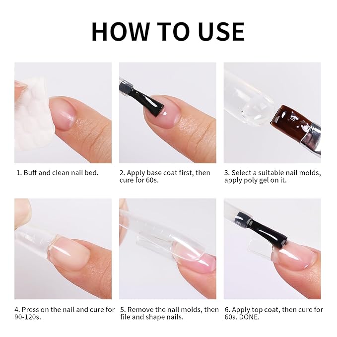 Builder Nail Gel Kit, 35g Milky White 3 in 1 Builder Gel for Nails, Hard Gel Builder Nail Extension Gel With Clear Nail Tips Model and Brush