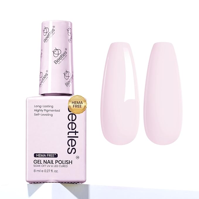 Beetles Pink Gel Polish - Hema Free Cream Puff 8ML/0.27Fl Oz, Pastel Light Pink Gel Nail Polish, Soak Off UV LED Lamp Nail Art, Long-Lasting Manicure Salon DIY Home Easter Spring Nails