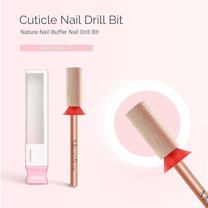 MelodySusie Large Barrel Nail Buffer Bit, Professional Safety Carbide Nail Bit for Nature Nail Bed File Cuticle Dead Skin Cleaning Nail Prepare, Two Way Rotate, Manicure Nail Salon Supply, Rose Gold,F
