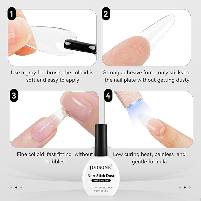 JODSONE Gel Nail Glue - 16.5ml Anti-Dust & Super Strong Nail Glue for False Nails Tips,Low Heat,No Bubbles,Curing Smooth & Long Lasting,Curing Needed U V Light