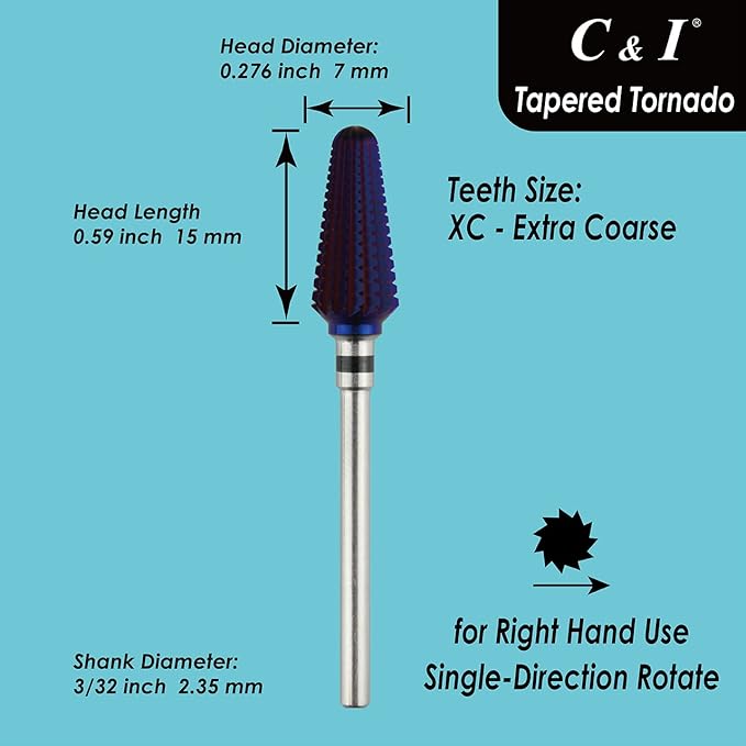 C&I Tapered Tornado & Olive Tornado Nail Drill, E File for Manicure Drill Machine, Professional Nail File to Quick Remove Nail Gels (XC, Tapered)