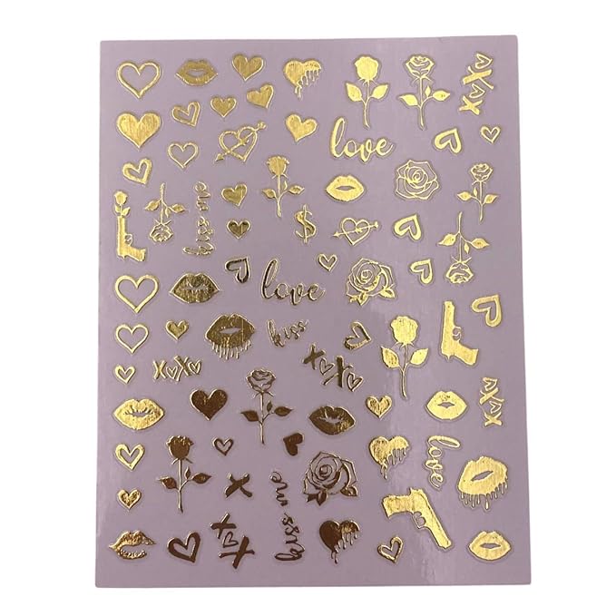 Impressed Authentic 5 Sheets Luxury Nail Art Stickers 500+ Chrome Gold Customized Nail Decals for Fake Nail Design Decorations and Salon Nails Accessories