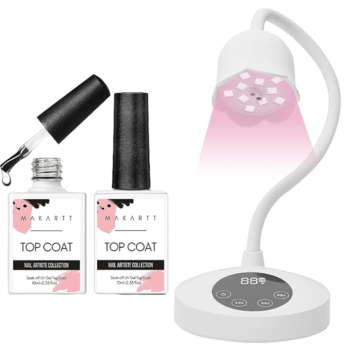 Makartt Gel Top Coat, No Wipe Top Coat Glossy Shine Finish Long Lasting 10ML Soak Off Bundle With UV Nail Lamp Luminoza 10W Rechargeable LED Light with Sensor for Acrylic Nail Extension Flash Cure