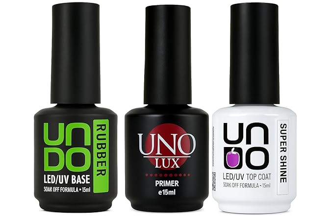 3-in-1 Rubber Base Coat + Super Shine Top Coat + Nail Primer Set – 15ML Each – Long-Lasting Gel Nail Polish System – UV LED Soak Off – Chip-Resistant, Smooth Finish