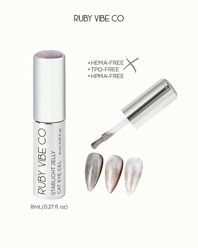 RUBY VIBE CO Starlight Jelly Cat Eye Gel Nail Polish Set, Magnetic Light Play, HEMA-FREE, Glass Shine Finish, HEMA-FREE, TPO-FREE, HPMA-FREE, Soak-Off UV/LED Gel Polish, 0.27 Fl Oz (Pack of 6)