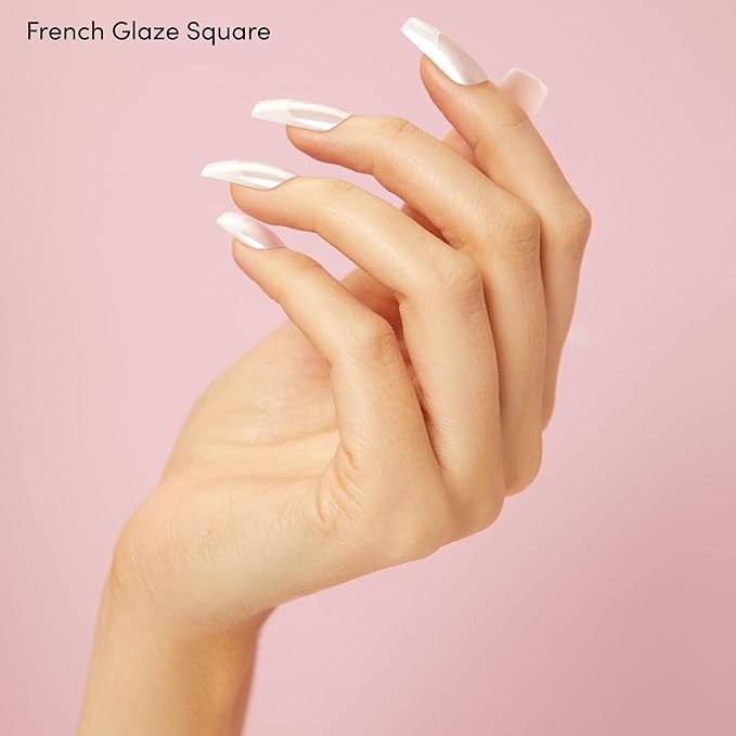 Dashing Diva Nailbliss Glazed Donut Gel Manicure Bundle - Vanilla Glaze & French Glaze - Salon Quality, Easy to Apply and Chip Resistant - Contains 2 Sets of 30 Long Length, Square Shaped