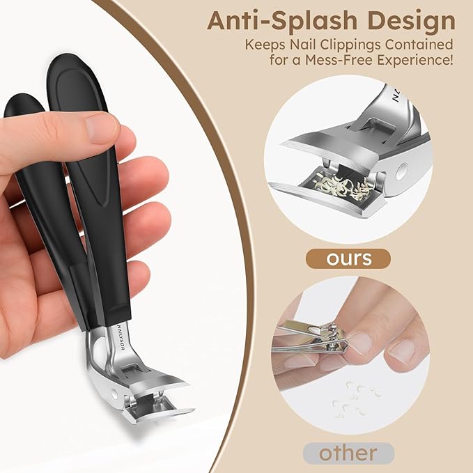 Upgrade Big Long Handled Toenail Clippers for Thick Nails for Seniors, Slanted Angled Head Large Toe Nail Clippers with Catcher, Wide Opening Sharp Precision Finger Nail Cutter for Men Women