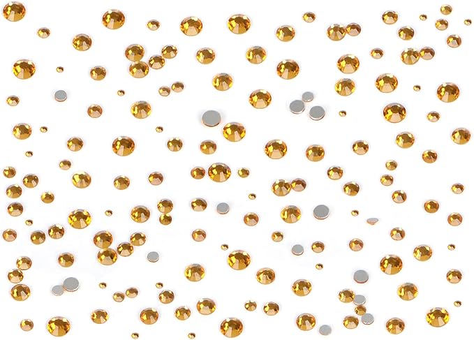 Bymitel 7200 Pieces 6 Mixed Sizes Glue Fix on Glass Rhinestones Round Crystal Gems Flatback for DIY Jewelry Making with one Picking Pen (6-Sizes 7200PCS, Topaz)