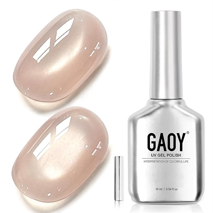 GAOY Pink Glassy Cat Eye Gel Nail Polish, 16ml Holographic Glitter Jelly Nail Polish with Magnet, Reflective Translucent UV Gel for Manicure Art DIY, 4129 Clay Pink