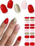 Semi Cured Gel Nail Strips (Cozy Red), Christmas Tree, 20 Pcs Gel Nail Wraps, Stickers, Salon Quality, Long Lasting, Works with Any UV Lamps