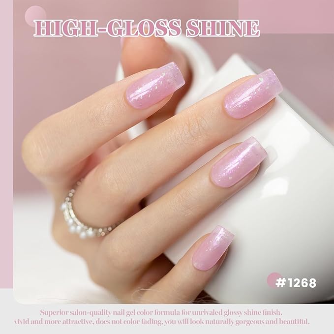 RARJSM Nude Rose Pink Glitter Gel Nail Polish Green Big Rainbow Iridescent Flakes Finish Shimmer Gelpolish 15ml Soak Off Nuded Skin Tone Color Home Salon French Manicure Varnish Curing Requires