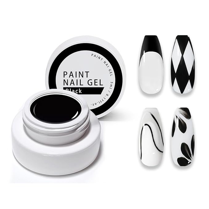 Gel Paint For Nails Art, Paint Nail Gel For French Tip Tool Design For Home Salon DIY Gel Nail Art (Dark Black, M)