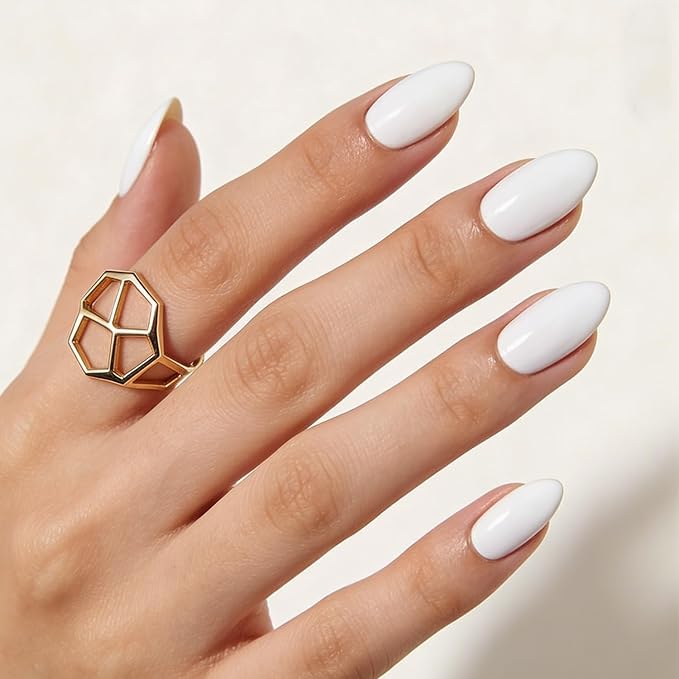 Modelones White Press on Nails Almond, Short Almond Fake Nails, Reusable Nail Kit with Nail Glue Adhesive Tabs Mini Nail File, Nails Press Ons 32Pcs 16 Sizes, Women Girl Gift