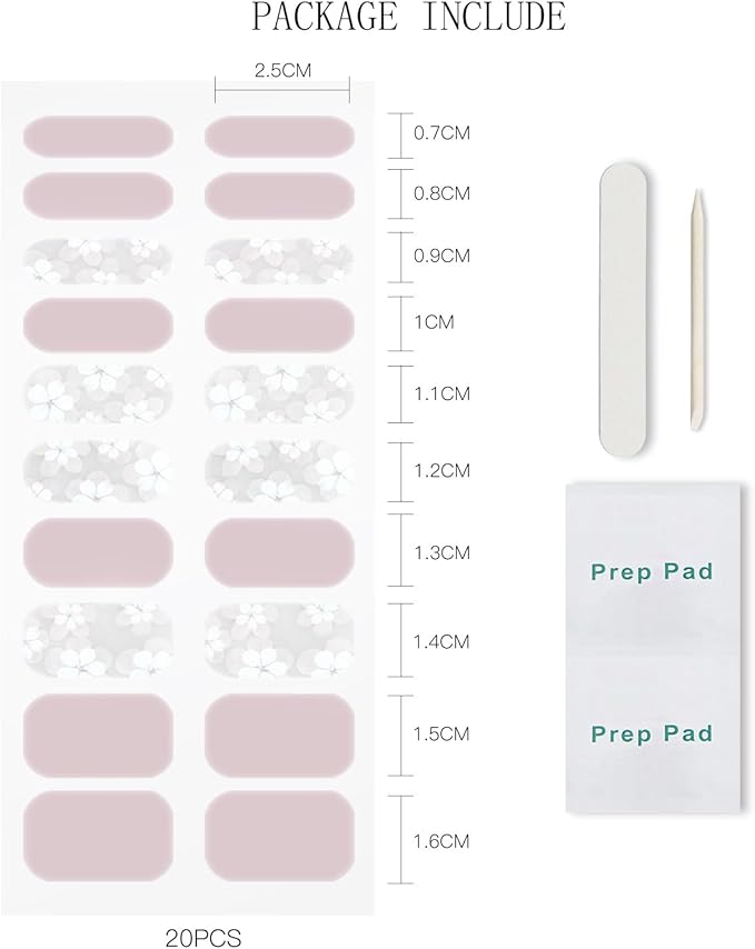 JMEOWIO Gel Nail Stickers White Flower Semi Cured Gel Nail Strips Wraps UV/LED Nails Art Design Decoration Accessories