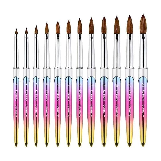 100% Pure Kolinsky Acrylic Nail Brush Size 8, Hair Acrylic Chrome Ombre Colorful with Silver Ferrule Round Shaped for Women Girls Manicure Tools Nail Accessories