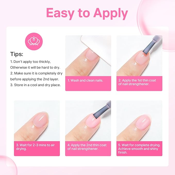 MIZHSE Nail Strengthener and Growth Nail Hardener Extra Strong and Growth, Nail Repair for Thin and Damaged Nails, Concealer Ridge Filler Foundation Polish Pink 16ML