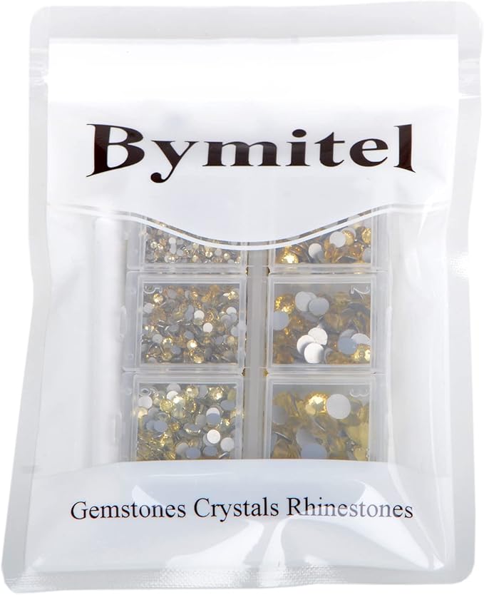 Bymitel 5000 Pieces 6 Mixed Sizes Glue Fix on Glass Rhinestones Round Crystal Gems Flatback for DIY Jewelry Making with one Picking Pen (6-Sizes 5000PCS, Jonquil)