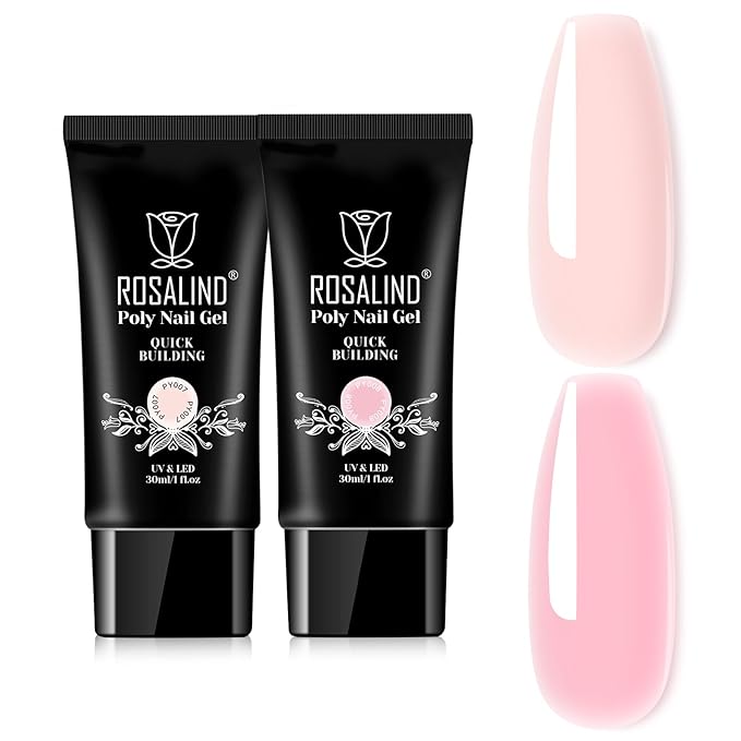 ROSALIND Soft Pink&Pearl Pink Extension Gel, 2 PCS 30ml Poly Nail Gel kit Nail Builder for Nail Art,Thickening Poly Nail Gel Tube Need UV Lamp