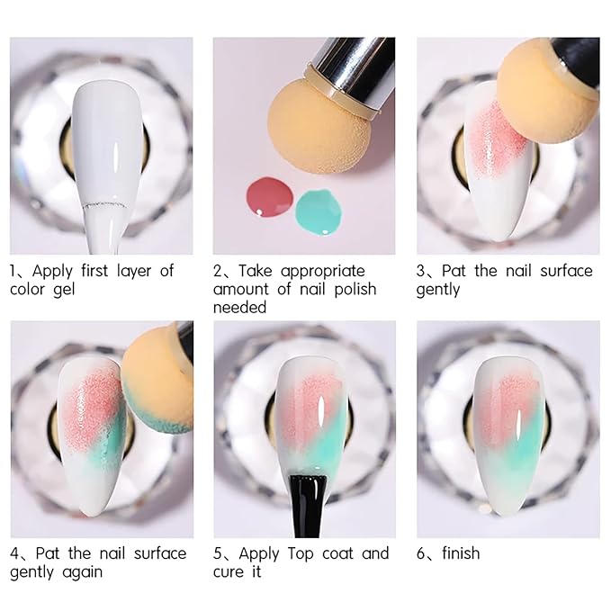 SILPECWEE 1pc Nail Sponges Pen and Nail Dust Brush, Double Ended Nail Polish Brush Ombre Nail Brush Ombre Brush for Gel Nails Nail Art Brushes for Nails Design Tools (Green)