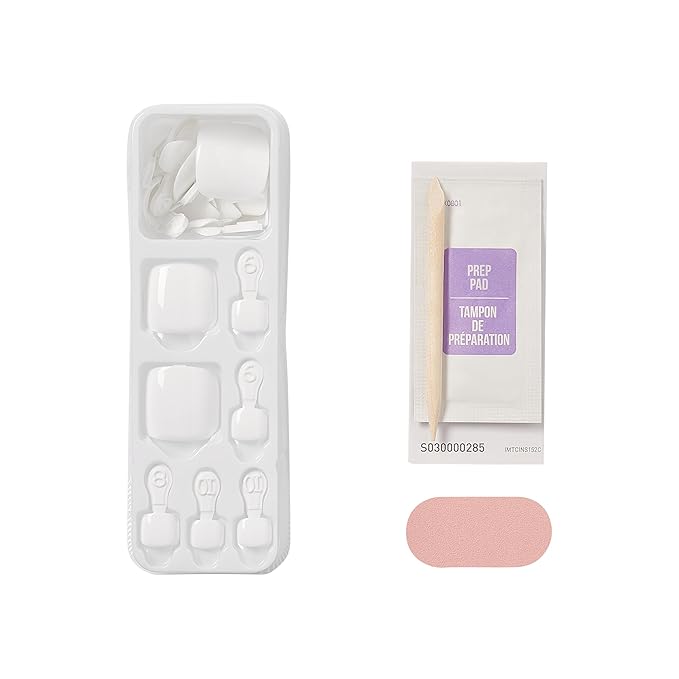 KISS imPRESS Pedicure Press On Toenails, 'Angel Vibes', White, Short Squoval, Nail Kit Includes 24 Press On Toenails, Prep Pad, Mini Nail File, & Pedicure Stick (Pack of 2)