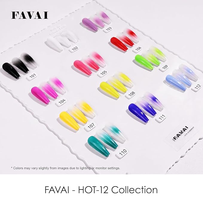 FAVAI Professional Airbrush Gel Nail Set - HOT 12 Collection | Original Airbrush Nail Formula | Fast-Dry, Smooth Gradient, Salon-Quality Finish Gel Nail Polish, Nail Design Decoration at Home,12 PCS