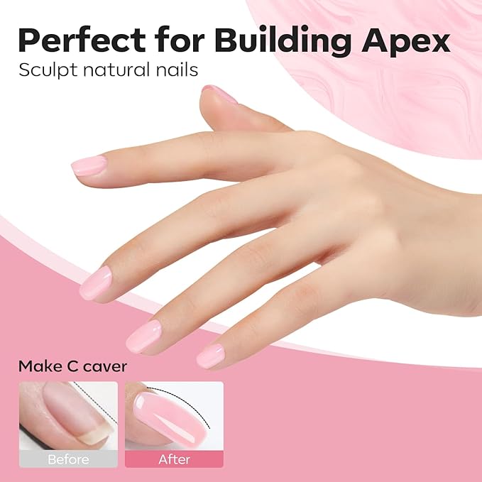 modelones Builder Nail Gel, 8-in-One Pink Builder for Nail Thickening, U/V LED Lamp Cured Hard Color Base Extension Rhinestone Tips Glue Gel Polish in a Bottle for DIY Home Manicure Women