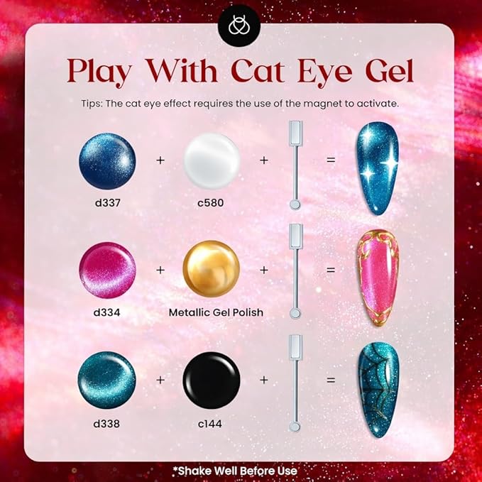 Beetles Cat Eye Gel Nail Polish Set - 20 Colors Gemstone Party Gel Polish Set Pink Blue Red Purple Glitter with Magnet Pen Base Top Coat DIY Salon Manicure Soak Off UV LED Valentines Gifts for Women
