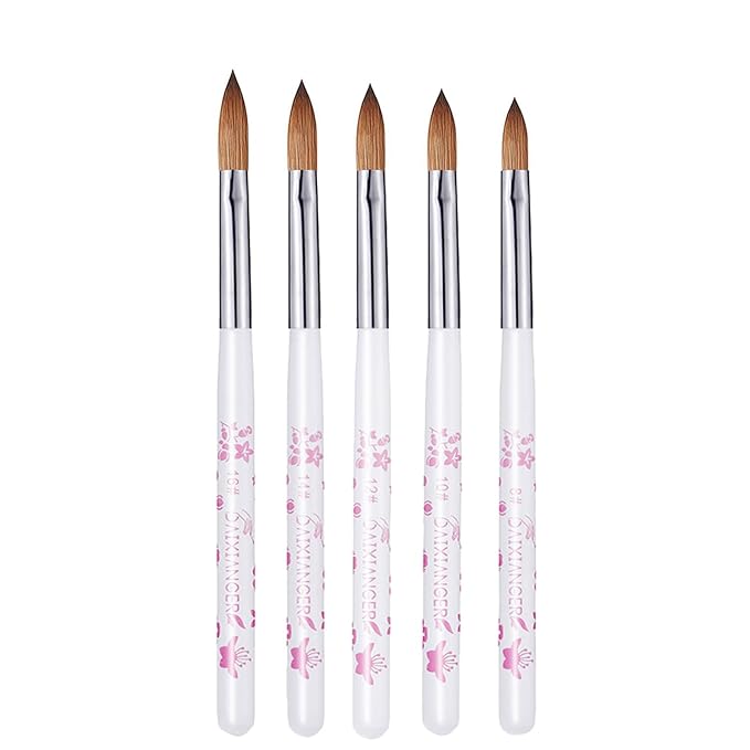 5Pcs Flower Acrylic Nail Brush Set, Size 8/10/12/14/16, Professional Nail Brushes for Acrylic Application Powder & Nail Extension, 3D Nail Carving Tools for DIY Home Salon Manicure-White