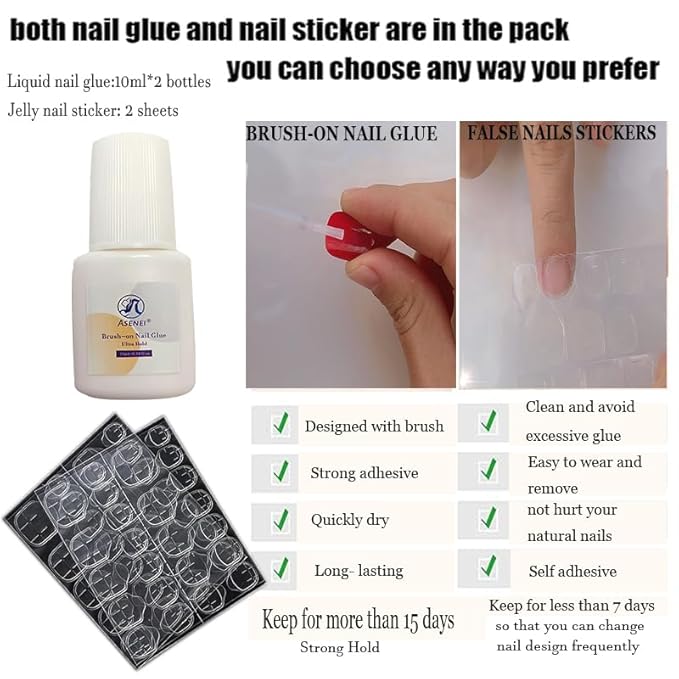 Pre-Designed Almond Press on Nails Kit for Finger by Asenei, 168 Pieces, 7 Designs, with 2 Bottles Nail Glue and Nail tools, All in 1 Press on False Nails (almond finger nail kit)