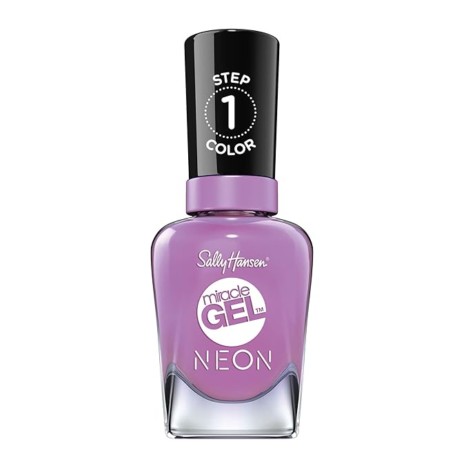 Sally Hansen Miracle Gel Neons Salon Quality Nail Polish | Gel-Like Formula, Two-Step System, No UV Light Needed, Long Lasting | Opaque, Glossy | 54 Violet Voltage | Bright Purple Nail Color