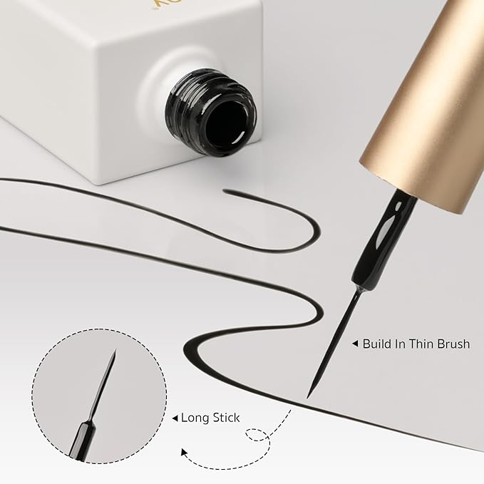 GAOY Black Swirl Gel Nail Polish Art Liner, 12ml Classic Color Nail Paint Design with Thin Brush, UV Light Cure for DIY French Manicure at Home