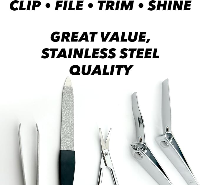 Earth & I 6 Piece Manicure Pedicure Kit, Professional Nail Care and Grooming Tools with Fingernail and Toenail Clippers, Mens Self Care, Travel Mens Toilettries in Hard Leatherette case