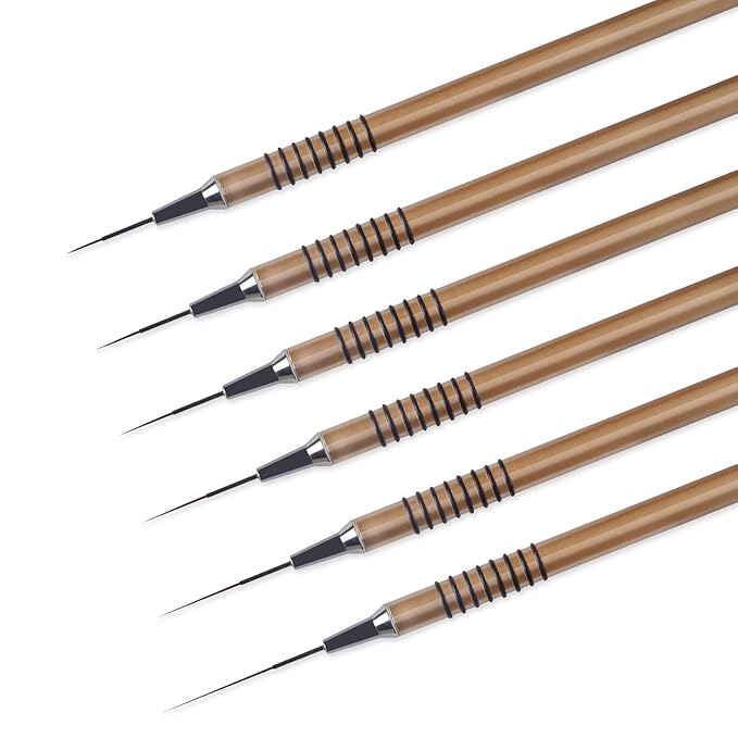 Nail Art Liner Brushes，6Pcs liner brush for nails gel Tiny Details, Fine Drawing, Delicate Coloring nail art liner brushes Sizes 5/7/9/11/20/25mm