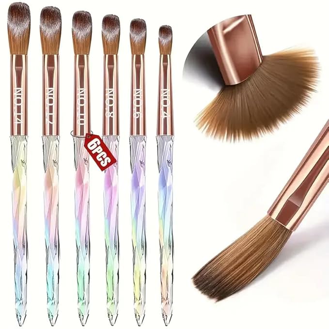 6PCS Acrylic Nail Brush Set,Size 4/6/8/10/12/14 Professional Nail Brushes for Acrylic Application Extension and 3D Carving for Nail Home Salon DIY