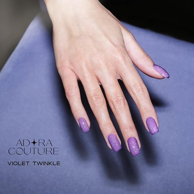 Semi-Cured Gel Nail Strips - 20 Salon-Quality Gel Sticker with UV Light Required, Long Lasting, Easy Application & Removal, Includes Prep Pad, Nail File, Wooden Stick (Purple Twinkle)